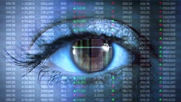 Digital EYE voo através de infográficos, mercado de ações, tecnologia gráfico digital ui animação futurista — Vídeo de Stock