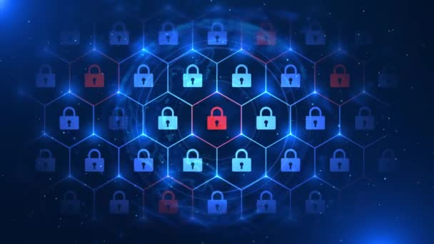 Digital Cyber Security Lock Ikon Data Network Protection Loop Animation — Stockvideo