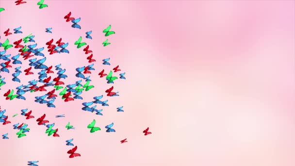 Frumoasa animație de primăvară și vară cu fluturi pe fundal roz deschis. — Videoclip de stoc