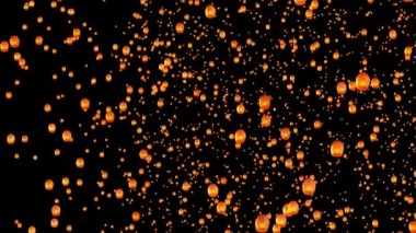Gece gökyüzü arka planında yüzen fenerler. Mutlu Diwali Festivali dekorasyonu.