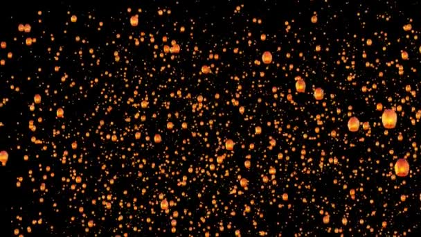 Linternas de papel flotante Linterna en el cielo nocturno cultura tradición Bucle Animación. — Vídeos de Stock
