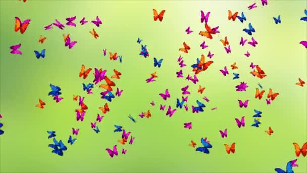 Primavera o verano cielo, mariposa monarca enjambre vuelo mariposa primavera y verano venta lazo fondo. — Vídeo de stock