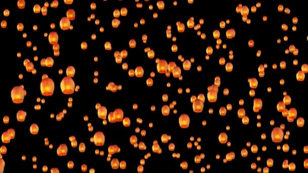 Zwevende lantaarn, Ballon Festival Vliegende lantaarns op de achtergrond Loop Animatie Achtergrond. — Stockvideo