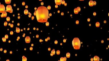 4K Arka planı Uçan Gökyüzü Ulusal Çin bayramı havadan dekorasyon fenerleri.