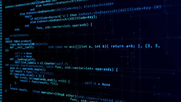 Абстрактний технологічний фон, що переглядає код html на екрані комп'ютера . — стокове відео