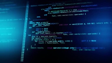 Siyah Bilgisayar ekranında 3D Fütürist Dijital Veri Kodu Programlayıcı.