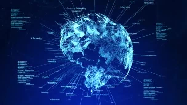 Animasjon av globusroterende jord med forbindelser og grensesnitt mellom sosiale medier. – stockvideo