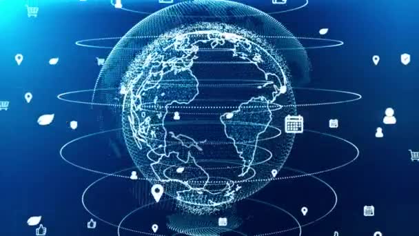 3d Beweging Grafiek van abstracte technologie Globalisering van de aarde Transmit Ai Networking on Fiber Optic. — Stockvideo