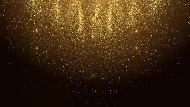 Abstraktní zlaté lesklé částice padají dolů. Obrazovka Vítěz Objímka Ocenění strana Pozadí. — Stock video