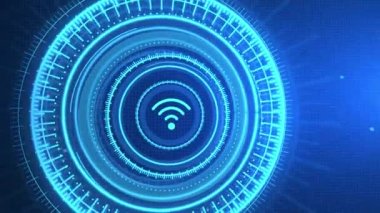 Wifi sinyal simgesi HUd Döngü Animasyonu. İnternet, iş, Teknoloji ve ağ kavramı.
