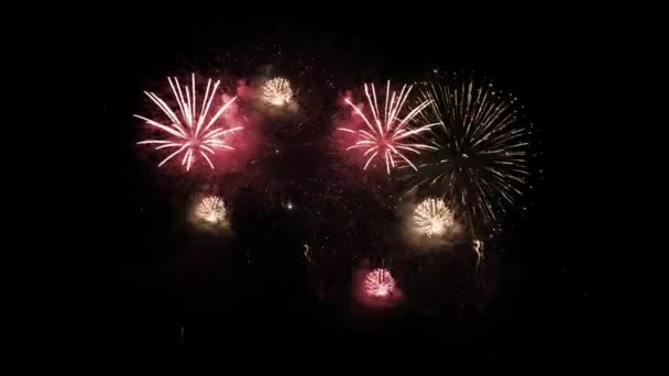 4K ano novo véspera fogos de artifício celebração loop sem costura de fundo fogos de artifício reais. — Vídeo de Stock