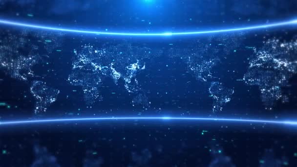 Borsa Küresel Dünya haritası ile birlikte dijital animasyon dönen 3B harita. — Stok video