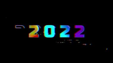 Mutlu yıllar 2022 Arıza Efekti Renkli metin canlandırması.