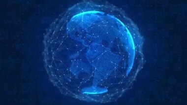 4K Dijital Dünya Parçacık Dünya Hologram Teknolojisi Döngü Animasyonu.