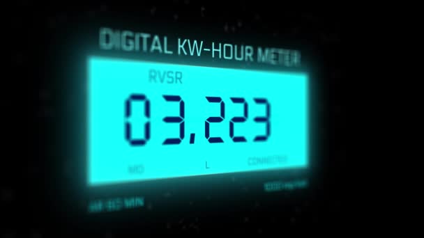 Цифровые часы отсчитывают синие цифры на экране в режиме дефокусировки — стоковое видео