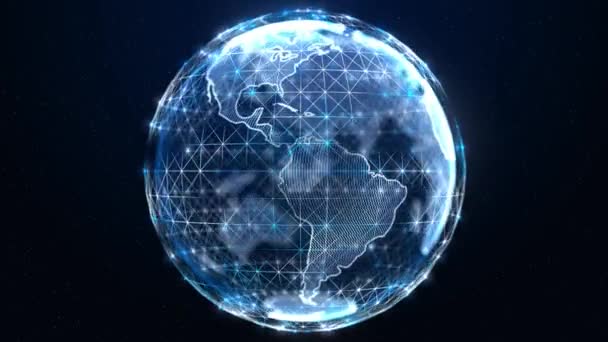 Global Technology planet Earth hologram Network data security IOT Loop Animation Backround. — ストック動画