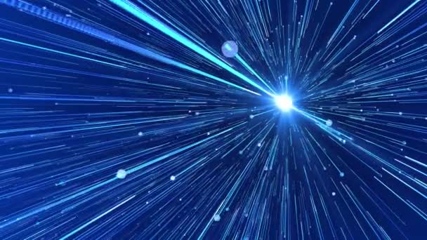 Zamanda Yolculuk Çizgilerindeki Mavi Parlayan Işık Işınları 3d Döngü CanlandırmasıComment — Stok video