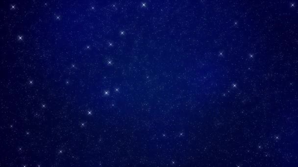 Gece gökyüzünde parlayan yıldızlar, koyu mavi arkaplan animasyon görüntüleri. — Stok video