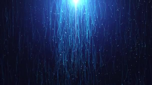 4K粒子和闪烁着流星的流星雨环绕着发光的尾迹黑色背景. — 图库视频影像