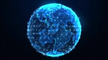 Küresel Teknoloji gezegeni Dünya hologramı Ağ veri güvenliği IOT Döngü Animasyon Arkaplanı.