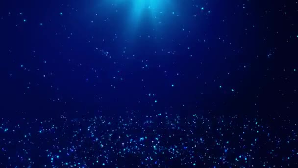 Resplandor futurista en el espacio sobre partículas bokeh azules brillo Fondo de lazo — Vídeo de stock