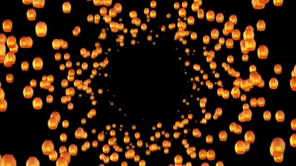 4K Loop Burning floral diya Paper Lanterns floating into the sky on Diwali Holiday — ストック動画
