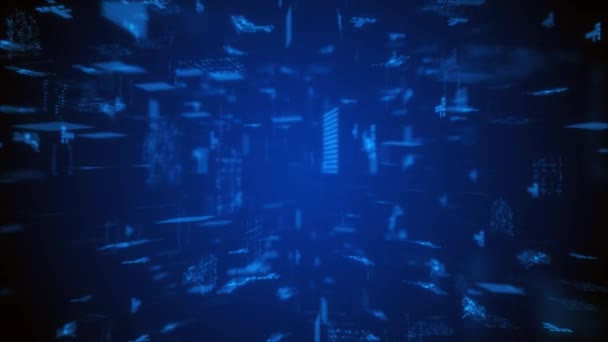 Parçacıklar ve Dijital Veri Ağı Bağlantılarıyla Sayısal Siber Uzay HUD dijital tünel görüntüsü. — Stok video