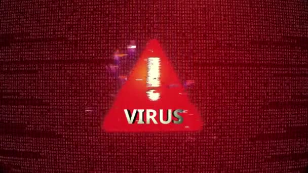 Error de advertencia de virus Alart Danger Digital Noise Glitch Effect Tv Screen Loop Background. — Vídeo de stock