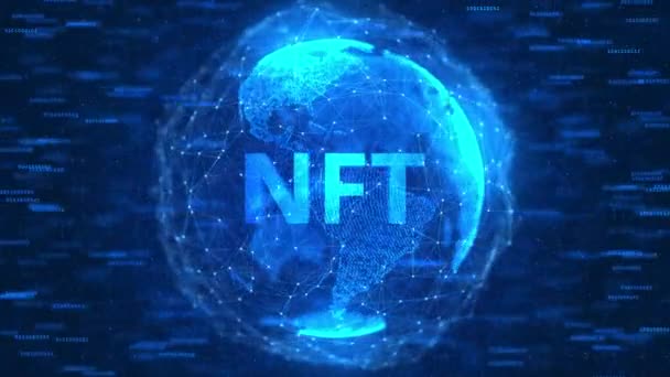 NFT non fungible token neon concept with crypto currencies Ethereum Loop Background — Stock Video