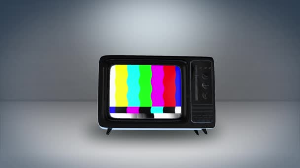 Vintage Televisie set Groene achtergrond met geluid, kleur balken en statische lus animatie. — Stockvideo