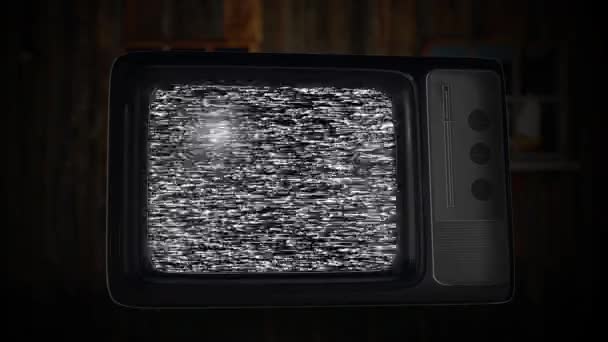 4K 3D Allumez, éteignez la télévision Vintage. Texture analogique du bruit statique. Écran vert. — Video