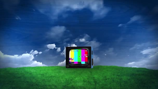 Loop Animación del tubo de TV vintage de color rojo Ruido parpadeante dinámico, efectos de fallos Pantalla verde, — Vídeo de stock