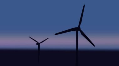 4K 3D rüzgar türbini çiftlik enerji depolama sistemi. Yenilenebilir enerji santralleri Döngü Canlandırması.