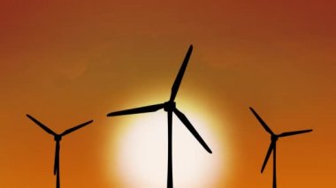 Gökyüzü Bulutları Rüzgar çiftliği rüzgar türbinleri elektrik üretiyor Rüzgar enerjisi döngüsü Canlandırma Arkaplanı.