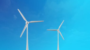 Rüzgâr Türbinleri Fütürist Teknoloji Kavramının Döngü Animasyonu. Gücün ve teknolojinin geleceği.,