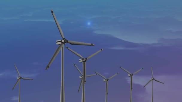 Windturbinepark, windmolenpark propellers draaiend in wind Cirkel Animatie Achtergrond. — Stockvideo