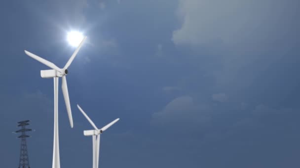 Вітрові турбіни з фоном зеленого екрану, енергія вітрового млина зеленого екрану — стокове відео