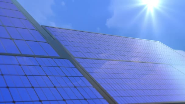 Animación 3D 4K de paneles solares en el fondo del concepto de energía limpia del desierto, — Vídeo de stock
