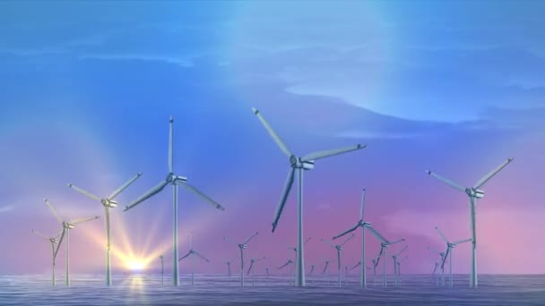 4K 3D Loop Animation of Industrial Wind turbine at windpark a windmill Países Baixos — Vídeo de Stock