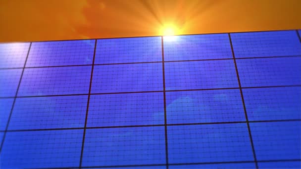 Ecologia e ambiente atual. painel de energia solar, luz verde do sol fundo. — Vídeo de Stock