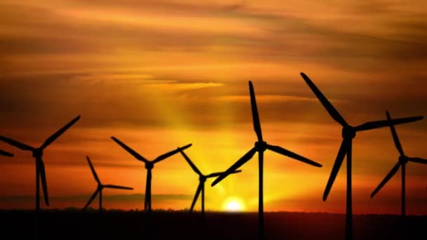 4k Aerial view of Wind turbines of save Energy save world. aerial shot on sunset. — 비디오