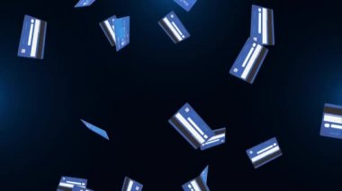 4K Video hareketli grafik animasyon. Kredi kartı siyah döngü arkaplanından düşüyor.