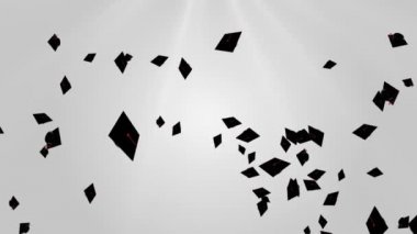 Mezuniyet şapkaları ve mavi arka plana düşen kitapların animasyonu. eğitim ve öğrenim.