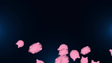 Para biriktirme kavramı. Kumbaranın düşme rotasyonu yeşil ekran arka planında. Domuz kumbarası ve para.