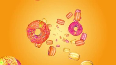 Kahvaltı için yiyecek ve atıştırmalıklar, donut döngüsü arka plan animasyonu.