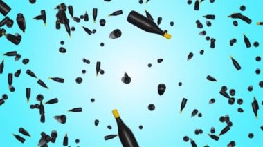 Şampanya şişesine dökülen konfetilerin canlandırması. Kutlama,