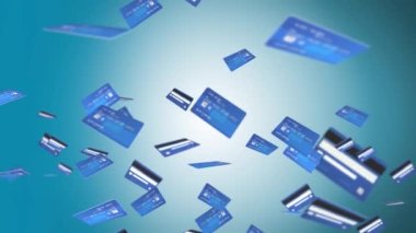 Üç boyutlu bir çipli kredi kartının animasyon arka planı. İş piyasası alışveriş kavramı.