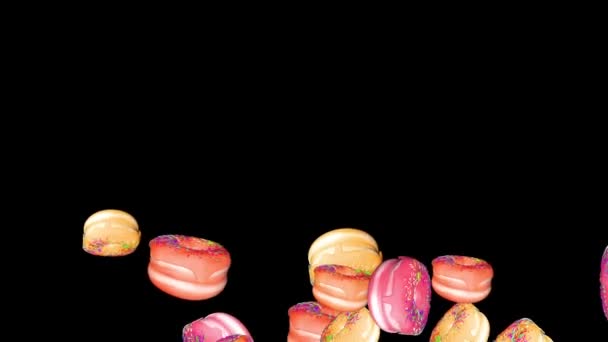 4K Fondo de lazo animado abstracto de espolvorea rosquillas dulces, donas de chocolate y glaseado blanco — Vídeo de stock