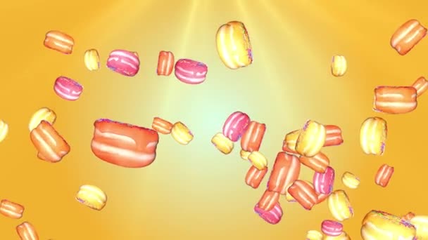 Comida e lanches para o café da manhã, donuts Loop fundo Animação. — Vídeo de Stock