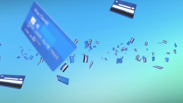 Credit plastic card spinning isolated on black loop background. — Vídeo de stock